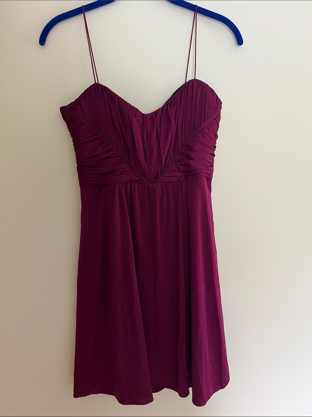 Spaghetti Strap Pleated Bust Mini Dress - Plum